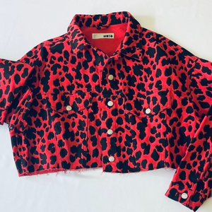 Topshop Leopard Print Denim Jacket -Size 10 (NWT)